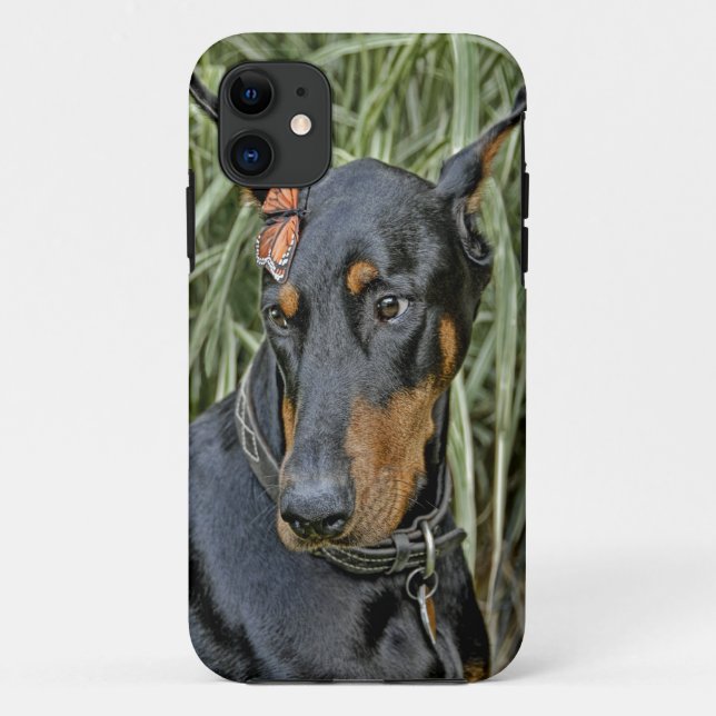 Capa Para iPhone Da Case-Mate Surpresa da borboleta do Doberman (Verso)