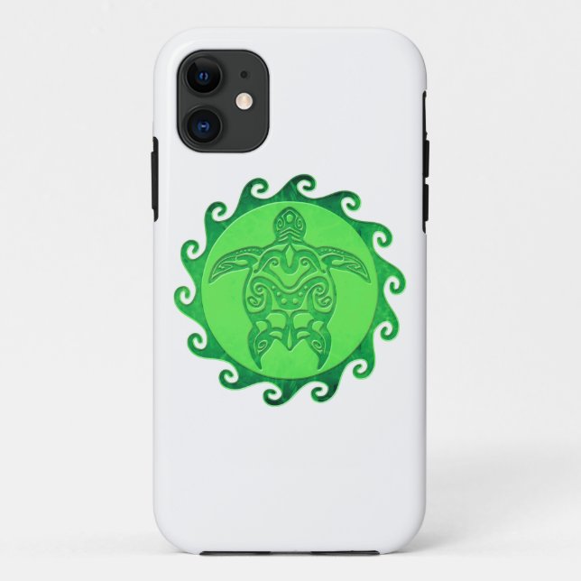 Capa Para iPhone Da Case-Mate Tartaruga de mar verde tribal (Verso)