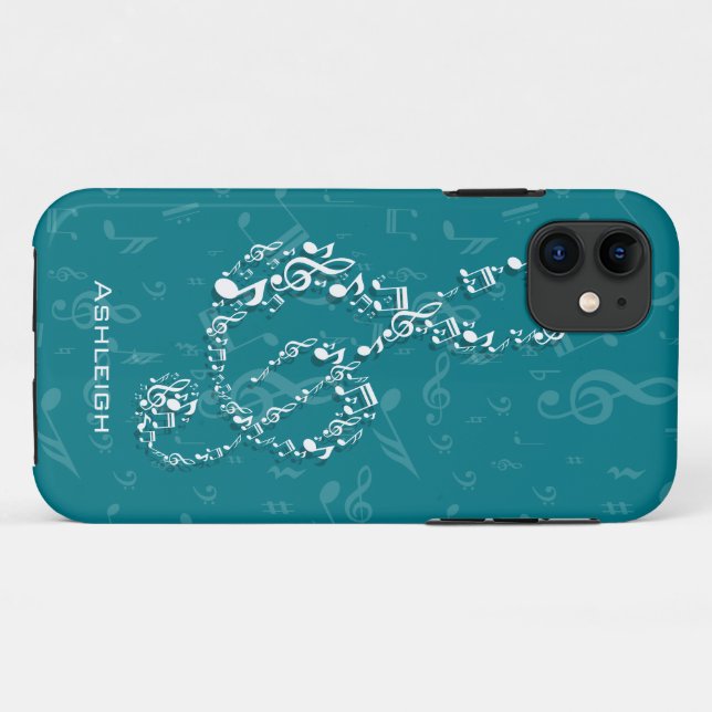 Capa Para iPhone Da Case-Mate Teal and White Treble Clef Music Notes (Verso (horizontal))