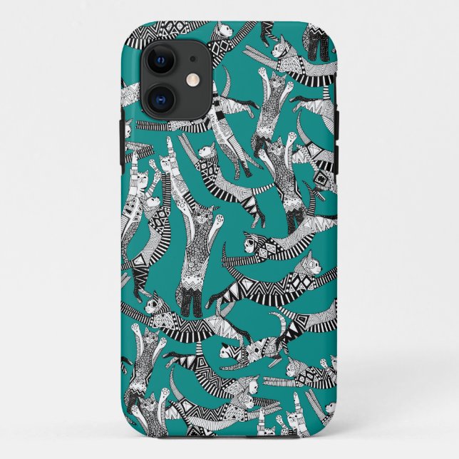 Capa Para iPhone Da Case-Mate teal de festa do gato (Verso)