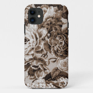 Capa Para iPhone Da Case-Mate Tecido floral No.1 de Toile do vintage de Brown do