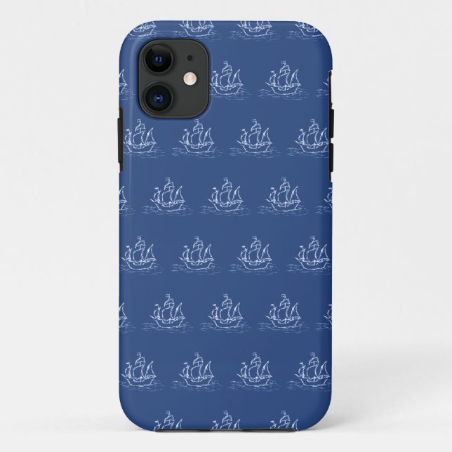 Capa Para iPhone Da Case-Mate Teste padrão azul escuro do navio de pirata (Verso)