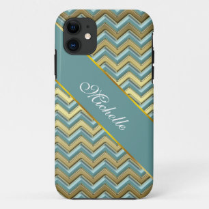 Capa Para iPhone Da Case-Mate Teste padrão de Chevron do ouro e da cerceta