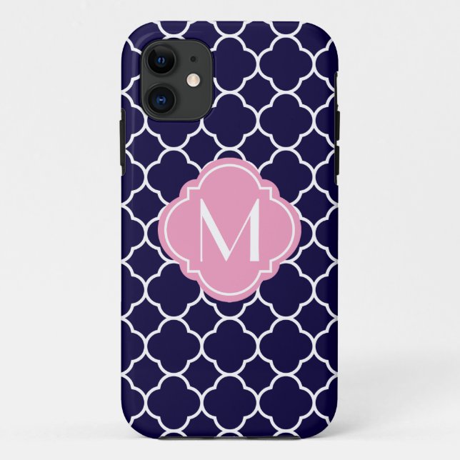 Capa Para iPhone Da Case-Mate Teste padrão de Quatrefoil dos azuis marinhos com (Verso)