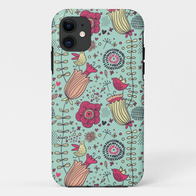 Capa Para iPhone Da Case-Mate Teste padrão floral dos desenhos animados com (Verso)