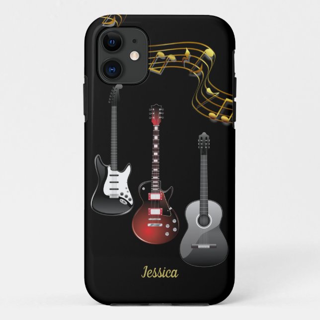 Capa Para iPhone Da Case-Mate Três guitarra e notas da música, nome (Verso)