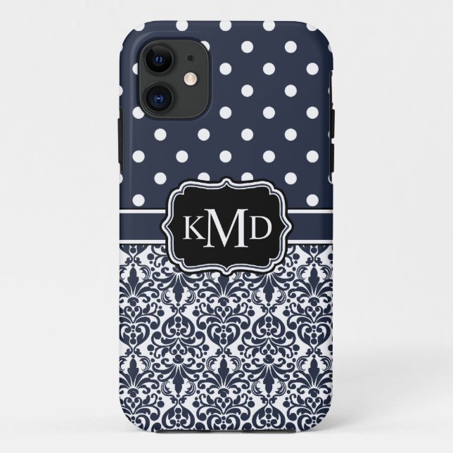 Capa Para iPhone Da Case-Mate Trio Monogramed Marinho Damask (Verso)