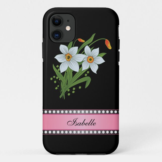 Capa Para iPhone Da Case-Mate Tulipas e Daffodils Nome Personalizado Rosa (Verso)