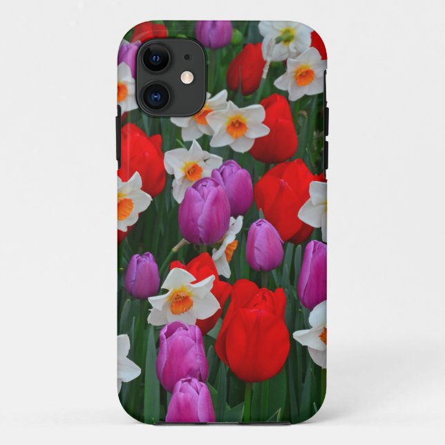 Capa Para iPhone Da Case-Mate Tulipas roxas e jardim de nariz branco (Verso)