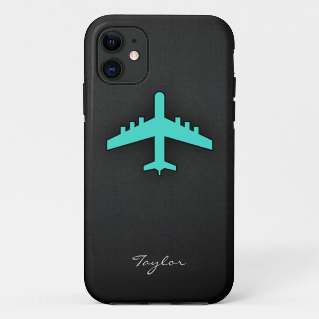 Capa Para iPhone Da Case-Mate Turquesa; Avião Verde Azul (Verso)