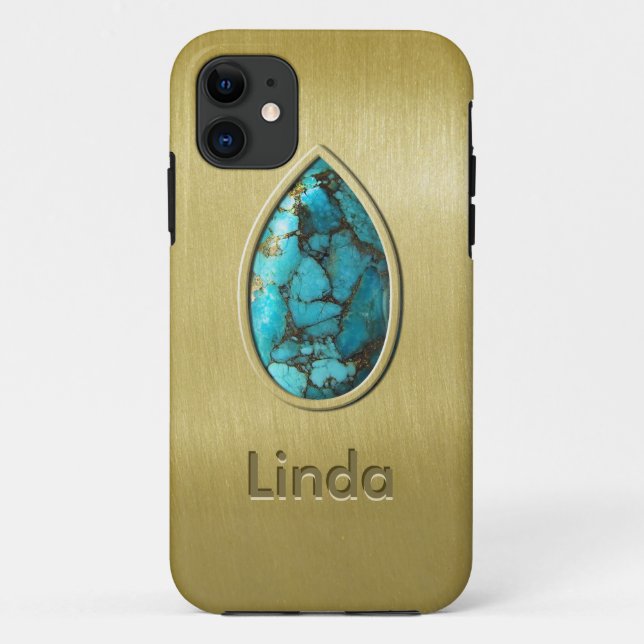 Capa Para iPhone Da Case-Mate Turquesa com moldura Dourado (Verso)