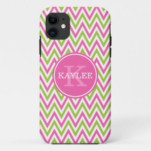 Capa Para iPhone Da Case-Mate Verde limão rosa moderno Chevron e Monograma