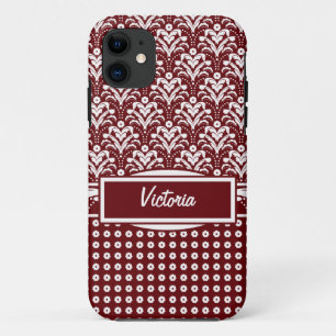 Capa Para iPhone Da Case-Mate Vermelho Escuro e Branco Arte Floral Deco Damask