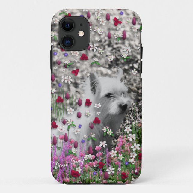 Capa Para iPhone Da Case-Mate Violeta nas flores - cão branco de Westie (Verso)