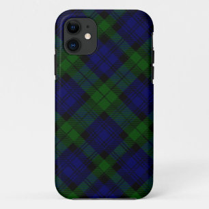 Capa Para iPhone Da Case-Mate Xadrez preta do verde azul do tartan do clã do