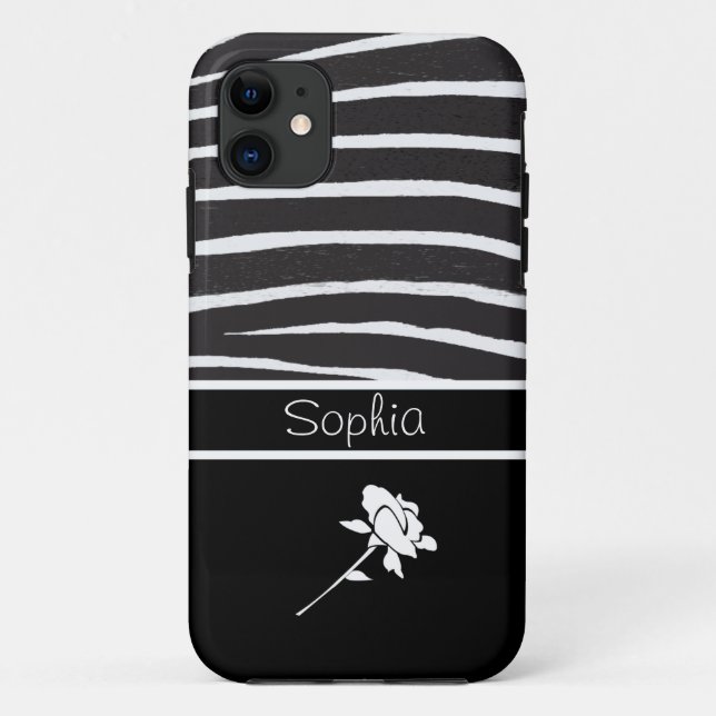 Capa Para iPhone Da Case-Mate Zebra Pattern+White Rose em preto/Personalizado (Verso)