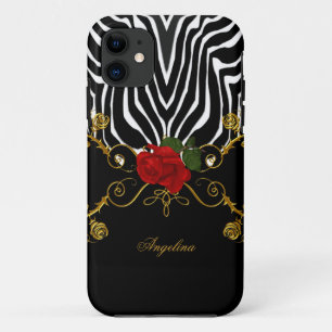 Capa Para iPhone Da Case-Mate Zebra Rosas Abstratas Vermelho Preto Branco Dourad