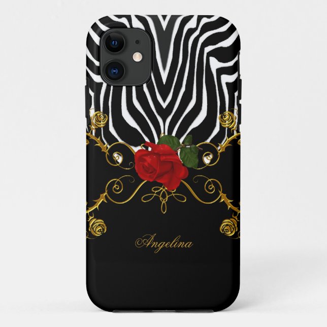 Capa Para iPhone Da Case-Mate Zebra Rosas Abstratas Vermelho Preto Branco Dourad (Verso)