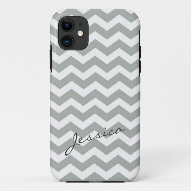 Capa Para iPhone Da Case-Mate Zigue-zague elegante em cinza com nome (Verso)