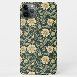 Capa Para iPhone Dark green stylized yellow flowers  pattern 