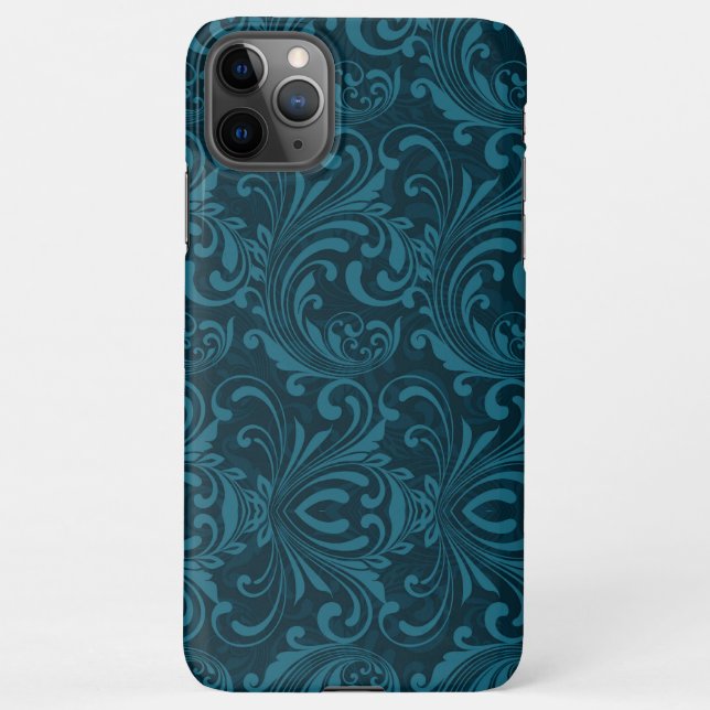 Capa Para iPhone Dark teal floral damask pattern (Verso)