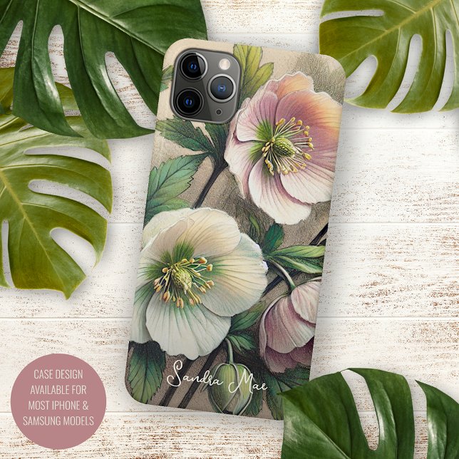 Capa Para iPhone Desenho Botânico Clássico Helleborus de Belas Arte (Criador carregado)