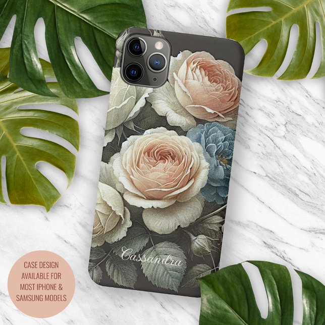 Capa Para iPhone Desenho Botânico Clássico Rosas de Belas Artes (Criador carregado)