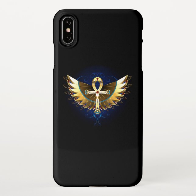 Capa Para iPhone Dourada Ankh com Asas (Verso)