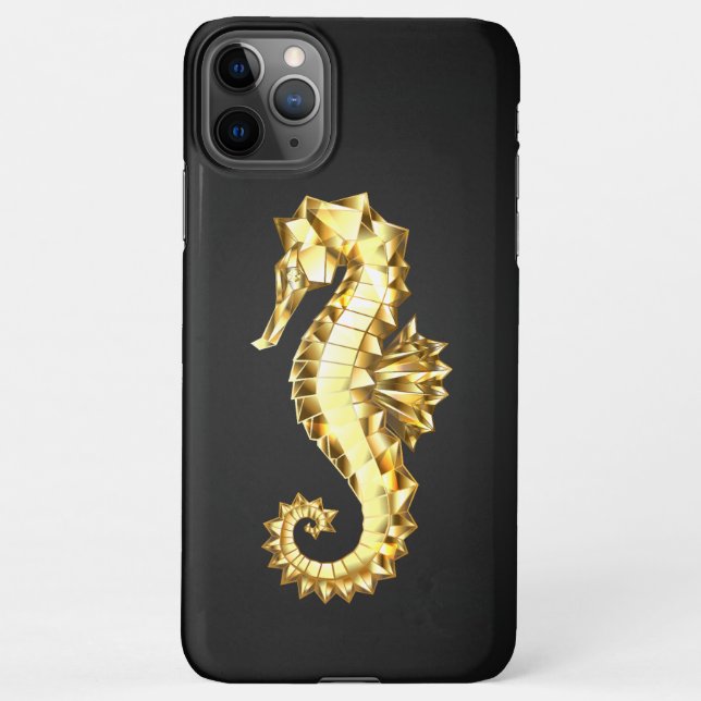 Capa Para iPhone Dourado Cavalo de Mar Poligonal (Verso)