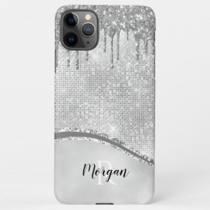Capa Para iPhone Drives e Sparkle de Silver Glitter, Nome e Monogra