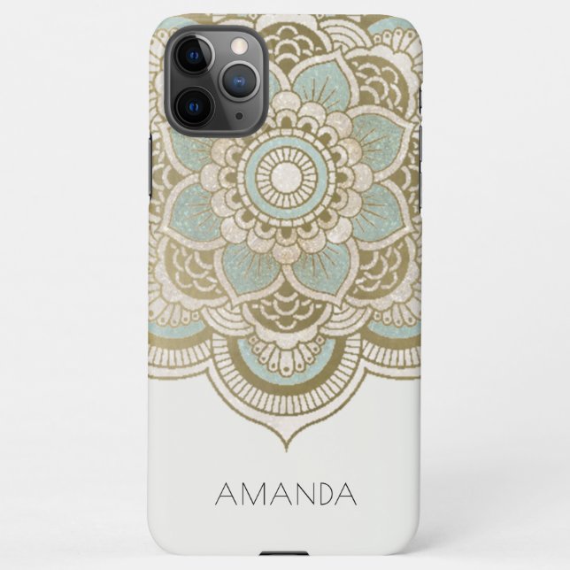 Capa Para iPhone Elegante Ornamentado Dourado Turquesa Teal Mandala (Verso)