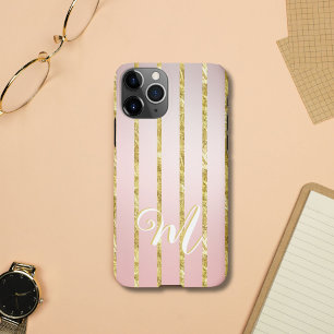 Capa Para iPhone Elegante Padrão de Brilho em Rosa Dourado Monogram