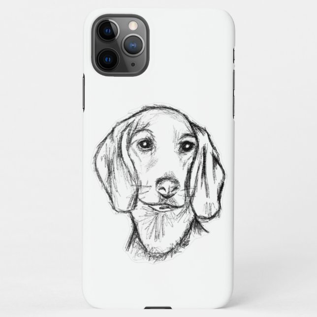 Capa Para iPhone esboço desenhado pela mão preto, cachorrinho branc (Verso)