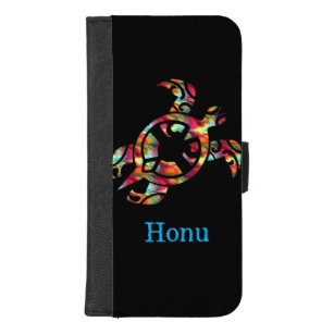 Capa Carteira Para iPhone 8/7 Plus Arco-Íris Tribal do Havaí Tartaruga a Negro