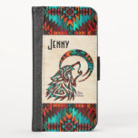 Caso da Wallet do Wolf Tribal<br><div class="desc">Personalize este único caso de wallet de telefone celular do sudoeste do "Um dos tipos"! Ela apresenta um lobo tribal sudoeste que se veste na Lua num fundo de arenito... cercado por Turquesa, Laranja e Fronteiras Negras! Este é um Design de Arte Gráfica Original criado pelo Artista Kerry Miler.</div>