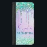 Capa Carteira Para iPhone 8/7 Chic aqua Unicorn Glitter Monograma de aniversário<br><div class="desc">Cobrir de caso de ipad de aniversário do Unicórnio da Chic aqua Unicorn Glitter. Adicione algum estilo ao seu escritório, mesa ou espaço pessoal com um nome personalizado Chic e na moda e capa de ipad monograma. personalize-o com um nome de script e um monograma. O acessório perfeito para uma...</div>