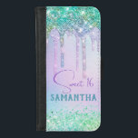 Capa Carteira Para iPhone 8/7 Chic aqua Unicorn Glitter Monograma de aniversário<br><div class="desc">Cobrir de caso de ipad de aniversário do Unicórnio da Chic aqua Unicorn Glitter. Adicione algum estilo ao seu escritório, mesa ou espaço pessoal com um nome personalizado Chic e na moda e capa de ipad monograma. personalize-o com um nome de script e um monograma. O acessório perfeito para uma...</div>