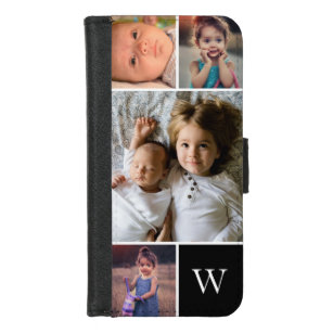 Capa Carteira Para iPhone 8/7 Colagem de Fotos da Família Monograma Preto