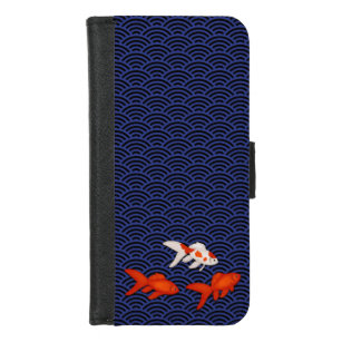 Capa Carteira Para iPhone 8/7 Fantail Goldfish no padrão de onda de Seigaiha Jap