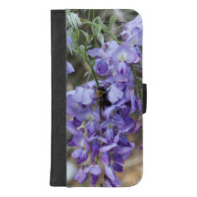 Flor roxa das glicínias com foto da abelha