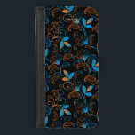 Capa Carteira Para iPhone 8/7 Floral Abstrato cor-de-laranja azul no fundo preto<br><div class="desc">Floral Abstrato azul e laranja no caso de Wallet Telefônica em Preto por Gerson Ramos.</div>