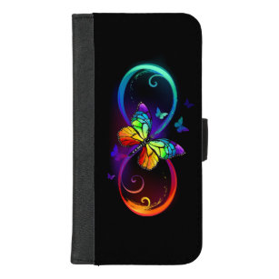 Capa Carteira Para iPhone 8/7 Plus Infinidade vibrante com borboleta arco-íris a pret