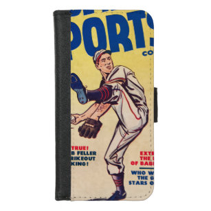 Capa Carteira Para iPhone 8/7 Jogador de beisebol do Vintage Sports Pitcher 