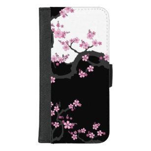 Capa Carteira Para iPhone 8/7 Plus Kimono Black e White Pink Sakura