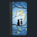 Capa Carteira Para iPhone 8/7 Lua branca com gatos<br><div class="desc">Dois gatos sentados em um galho observando a lua de cheio com um céu azul cheio de estrelas. Os ramos das árvores ao seu redor com pequenas flores amarelas. Gato de tuxedo preto e um gato branco bicolor e cinza pintado. Pintura acrílica branca moderna original de Donna Leger. Todos os...</div>