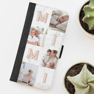 Capa Carteira Para iPhone 8/7 Plus MIMI Pink Letters Family Photo Collage Marble