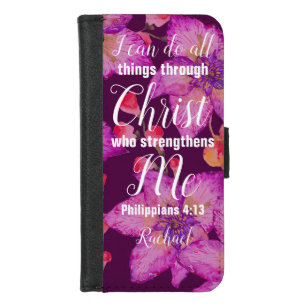 Capa Carteira Para iPhone 8/7 Philippians Personalizados 4:13 Bíblia Verse Flora