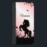 Capa Carteira Para iPhone 8/7 Plus Rearing Black Stallion Personal Pink<br><div class="desc">On a pink garden background.
Great silhouette of wild flowers and butterflies flitting about as
 A black stallion is rearing</div>