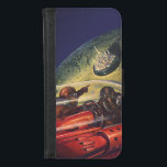 Capa Carteira Para iPhone 8/7 Vintage Science Fiction, Futurística City on Moon<br><div class="desc">Imagem de viagem de ilustração venenosa e ficção científica de transporte apresentando um clássico livro em quadrinhos retrô sci fi espaço e imagem planetária de astronautas ou aliens viajando em uma espaçonave voando sobre uma metrópole futurista na lua.</div>
