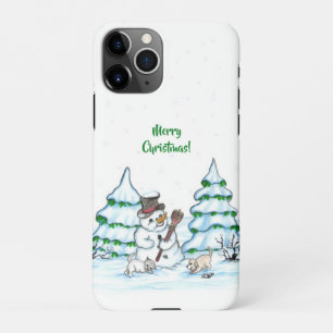 Capa Para iPhone Feliz Natal! Neve com Cat e Puppy
